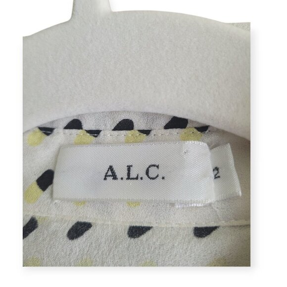 A L C Cream Multicolor Silk Blouse Abstract Print Designer Womens Top Size 2 - Picture 3 of 11